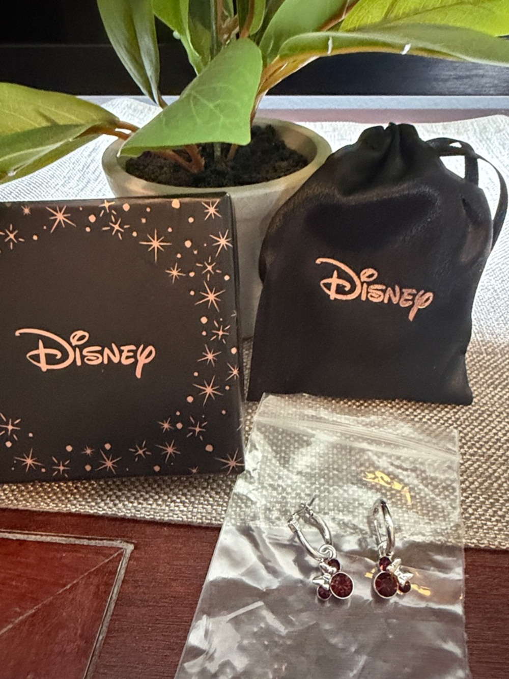 Disney Silver-Tone Earrings with Red Crystal Mickey Accents